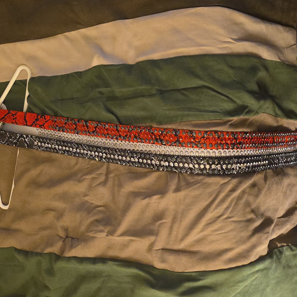 Stylish Belt Set with Rhinestones and Snakeskin Pattern